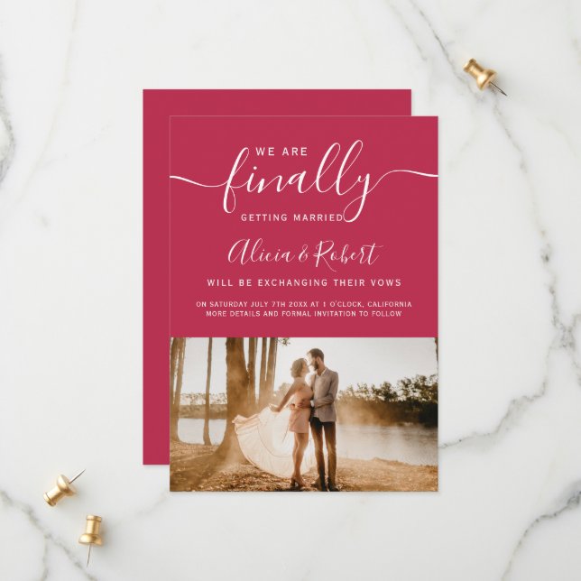 Save The Date Enfin enregistrer la date script magenta photo (Devant/Arrière en situation)