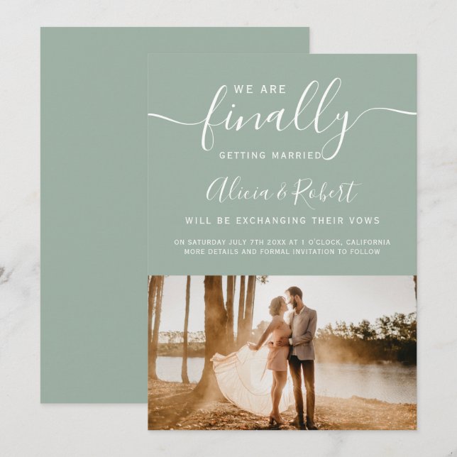 Save The Date Enfin enregistrer le script date simple photo vert (Devant / Derrière)