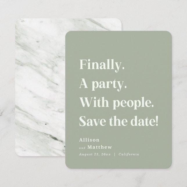 Save The Date Enfin une partie simple texte Sage vert minimalist (Devant / Derrière)