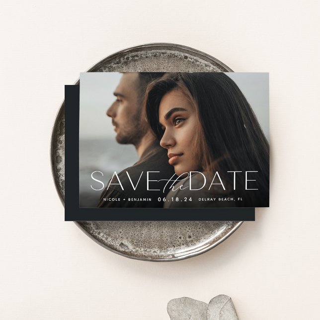 Save The Date Énoncé moderne | Photo horizontale (Créateur téléchargé)