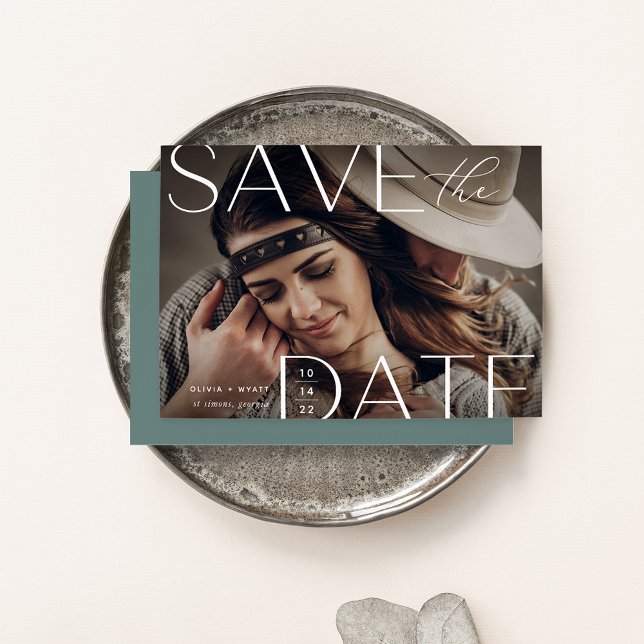 Save The Date Énoncé moderne | Photo horizontale (Créateur téléchargé)
