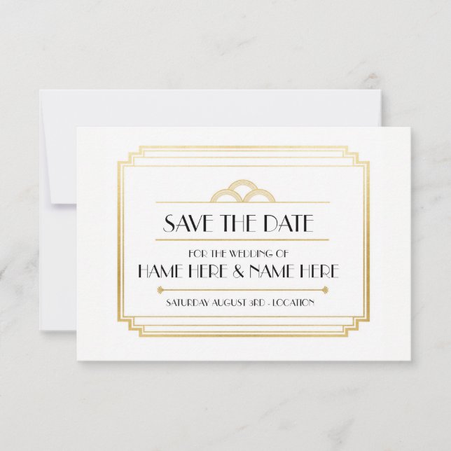 Save The Date Enregistrer La Date Art Déco Wedding Party Gold In (Devant)