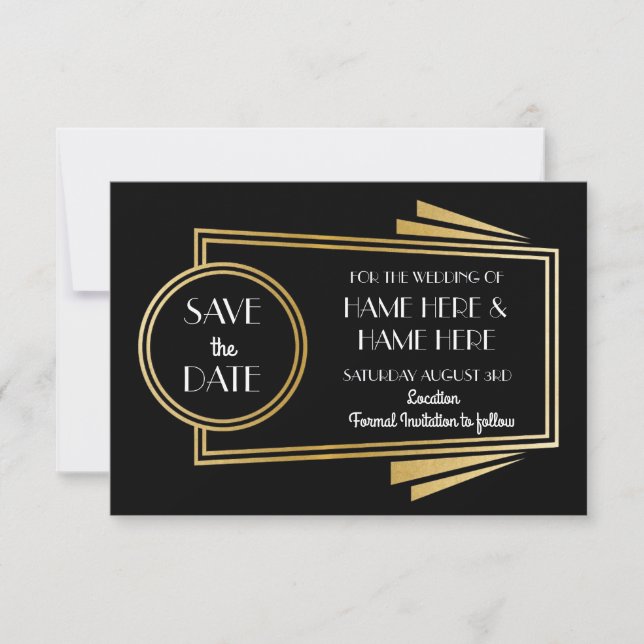 Save The Date Enregistrer La Date Art Déco Wedding Party Gold In (Devant)