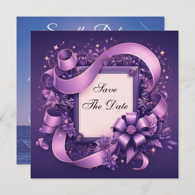 Save The Date Enregistrer la date avec des rubans violets (Devant / Derrière)