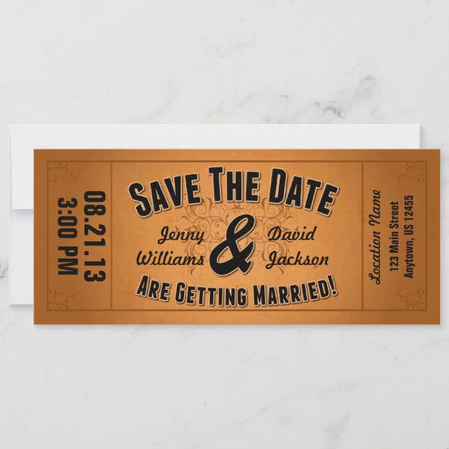 Save The Date Enregistrer La Date : Billet Vintage (Devant)