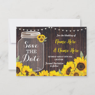 Save The Date Enregistrer La Date Bois Rustique Jar Sunflowers I