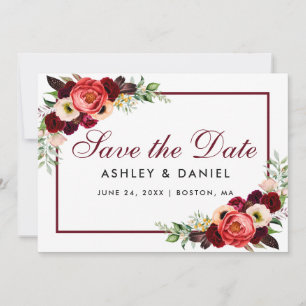 Save The Date Enregistrer La Date Burgundy Floral Card B