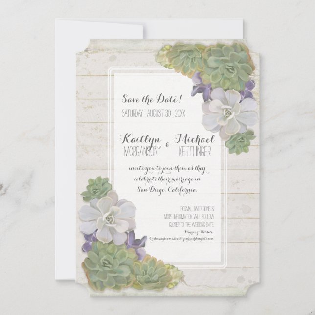 Save The Date Enregistrer la date Cactus Succulent Wooden Desert (Devant)