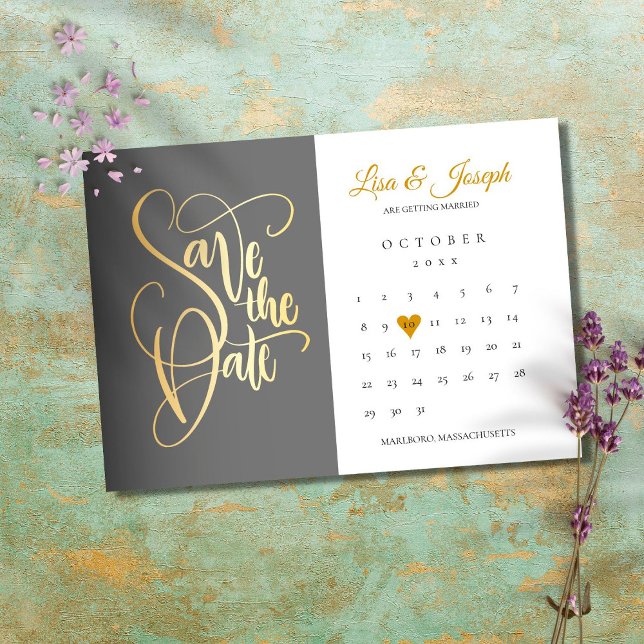 Save The Date Enregistrer la date Calendrier Gold Love Heart (Créateur téléchargé)