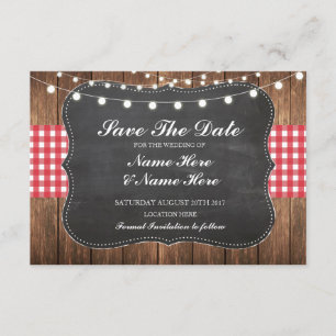 Save The Date Enregistrer La Date Chalk Wood Rustic Red Check Ca