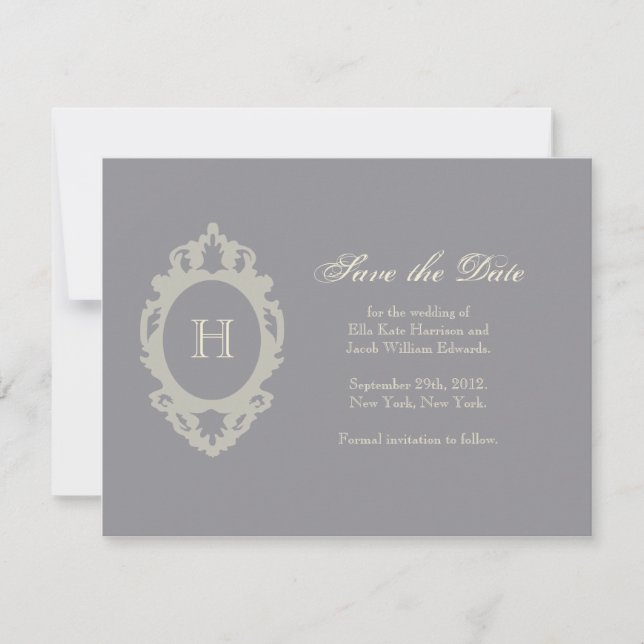 Save The Date Enregistrer la date // Charcoal & Cream Monogram (Devant)