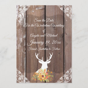 Save The Date Enregistrer la date Chic Antique Rustic Deer Antle