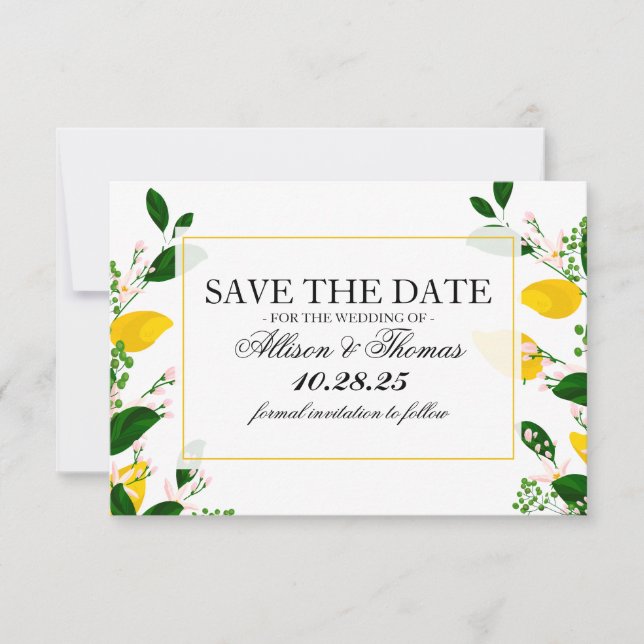 Save The Date Enregistrer la date Citrus citron tropical jaune (Devant)
