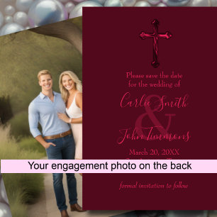 Save The Date Enregistrer la date Croix d'or photo Monotone roug