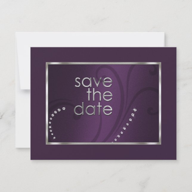 Save The Date Enregistrer la date Crystals Shimmer Eggplant Mono (Devant)