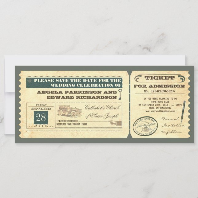 Save The Date enregistrer la date de conception des tickets vint (Devant)