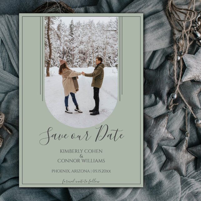 Save The Date Enregistrer la date de la photo d'arche Boho | Ver (Sage Green Arch Photo Save the Date)