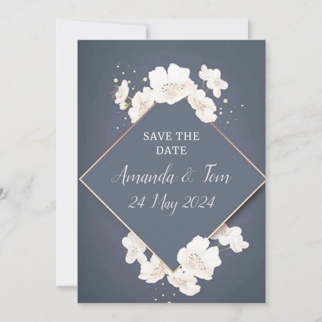 Save The Date ENREGISTRER LA DATE DE MARIAGE - bleu avec fleur b (Devant)