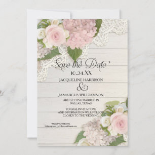 Save The Date Enregistrer la date Dentelle photo Pink Hydrangea 