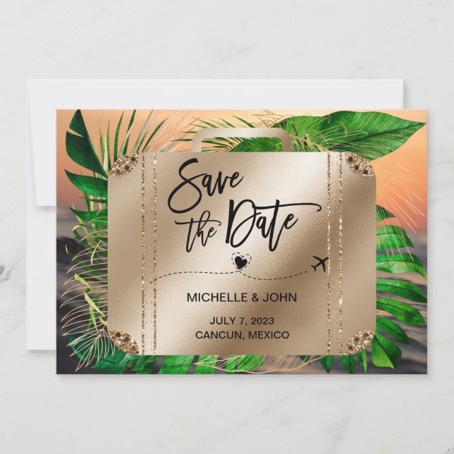 Save The Date Enregistrer la date Destination Mariage valise voy (Devant)