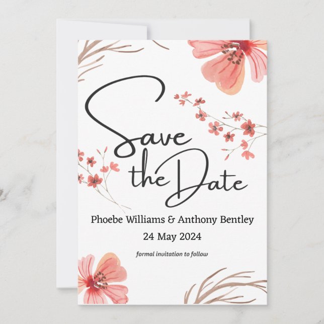 Save The Date ENREGISTRER LA DATE DU MARIAGE - fleurs roses text (Devant)