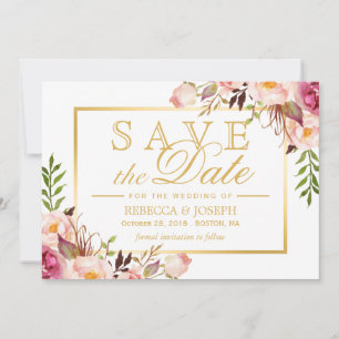 Save The Date Enregistrer la date Elegant Chic Rose Floral Gold 