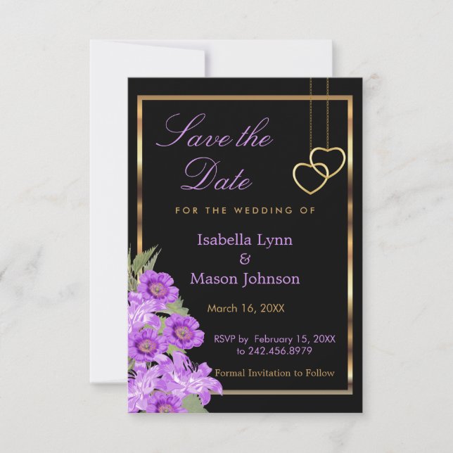 Save The Date Enregistrer la date - Elegant Purple Flower Mariag (Devant)