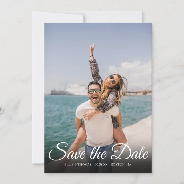 Save The Date Enregistrer la date Elegant Script simple photo (Devant)