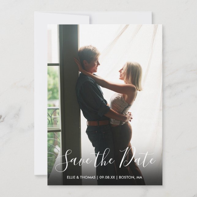 Save The Date Enregistrer la date Elegant Script Simple Photo mo (Devant)