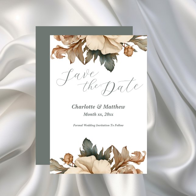 Save The Date Enregistrer La Date Élégante Taupe Floral (Elegant Taupe Floral Wedding Save The Date Announcement)