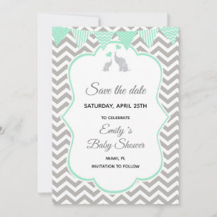 Save The Date Enregistrer La Date Elephant Mint Vert Argent