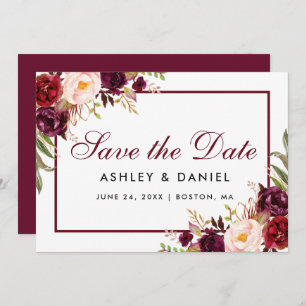 Save The Date Enregistrer La Date Floral Burgundy BB