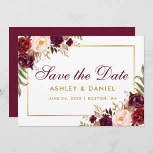 Save The Date Enregistrer La Date Floral Burgundy Gold BB