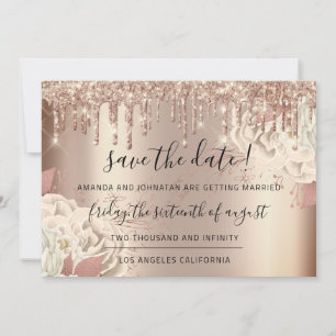 Save The Date Enregistrer La Date Florals Rose Gold Drives Blanc
