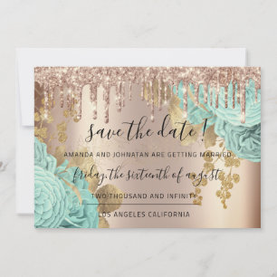 Save The Date Enregistrer La Date Florals Rose Gold Drives Bleu