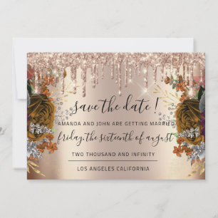 Save The Date Enregistrer La Date Florals Rose Gold Drives Brown