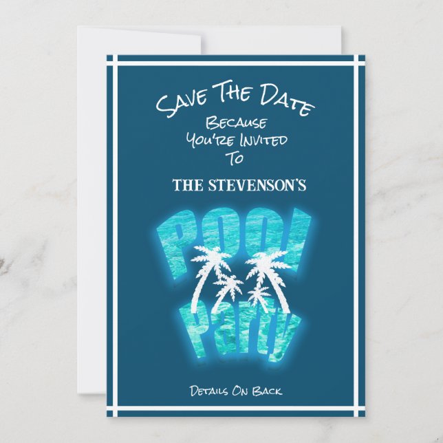 Save The Date Enregistrer la date Fun Pool Party Anniversaire Bl (Devant)