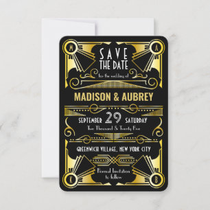 Save The Date Enregistrer la date Gatsby Mariage Art Déco Gold B