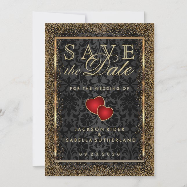 Save The Date Enregistrer la date Gold Confetti et Black (Devant)