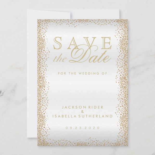 Save The Date Enregistrer la date Gold Confetti et Blanc (Devant)