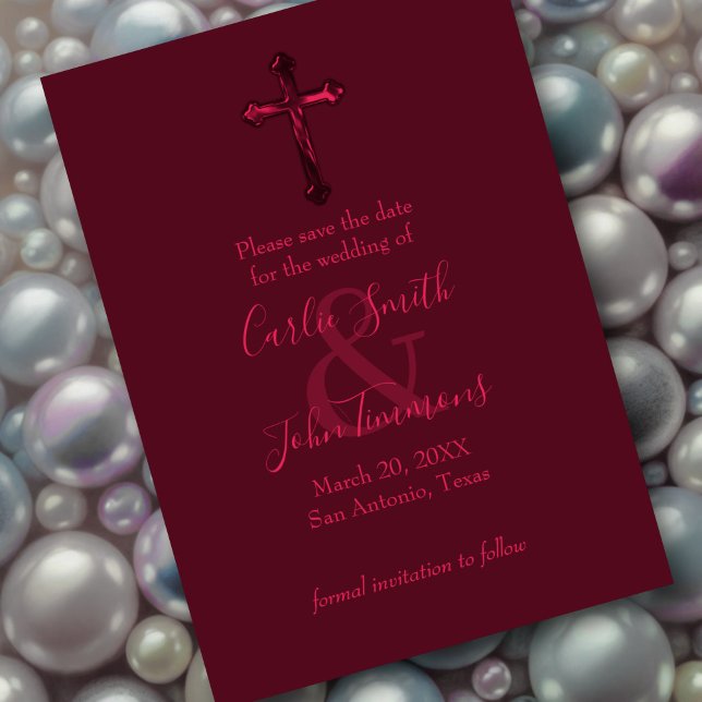 Save The Date Enregistrer la date Gold Cross Red Monotone (Créateur téléchargé)