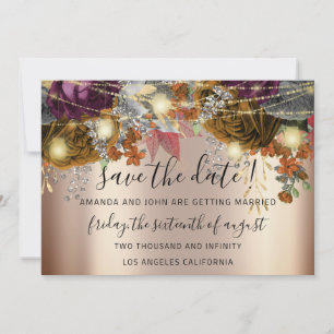 Save The Date Enregistrer La Date Gold Floral Roses Lumières