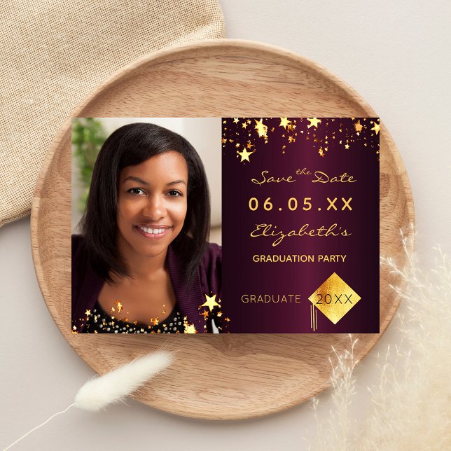 Save The Date Enregistrer la Date graduation fête burgundy photo (Créateur téléchargé)