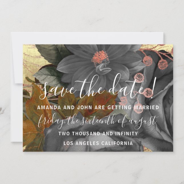 Save The Date Enregistrer la date Gris Wreath Or (Devant)