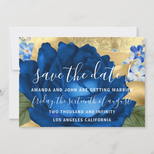 Save The Date Enregistrer la date Gris Wreath Or Bleu Royal (Devant)