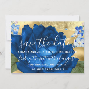 Save The Date Enregistrer la date Gris Wreath Or Bleu Royal
