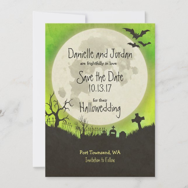 Save The Date Enregistrer la date Halloween mariage - lune, cime (Devant)