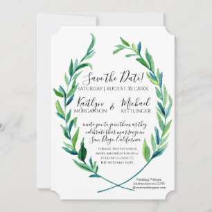 Save The Date Enregistrer la date Laurel Wreath Olive Leaf Branc