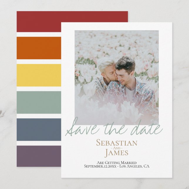 Save The Date Enregistrer la date LGBTQ Rainbow Photo personnali (Devant / Derrière)