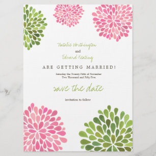 Save The Date Enregistrer la date Linge rose et vert Fleur fleur